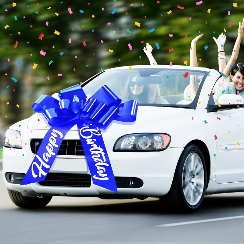 Datanly Happy Birthday Big Car Bow 30 Inch Giant Bow for Car Big Birthday Gift Wrapping for Large Gift Decoration(Blue) - Image 4